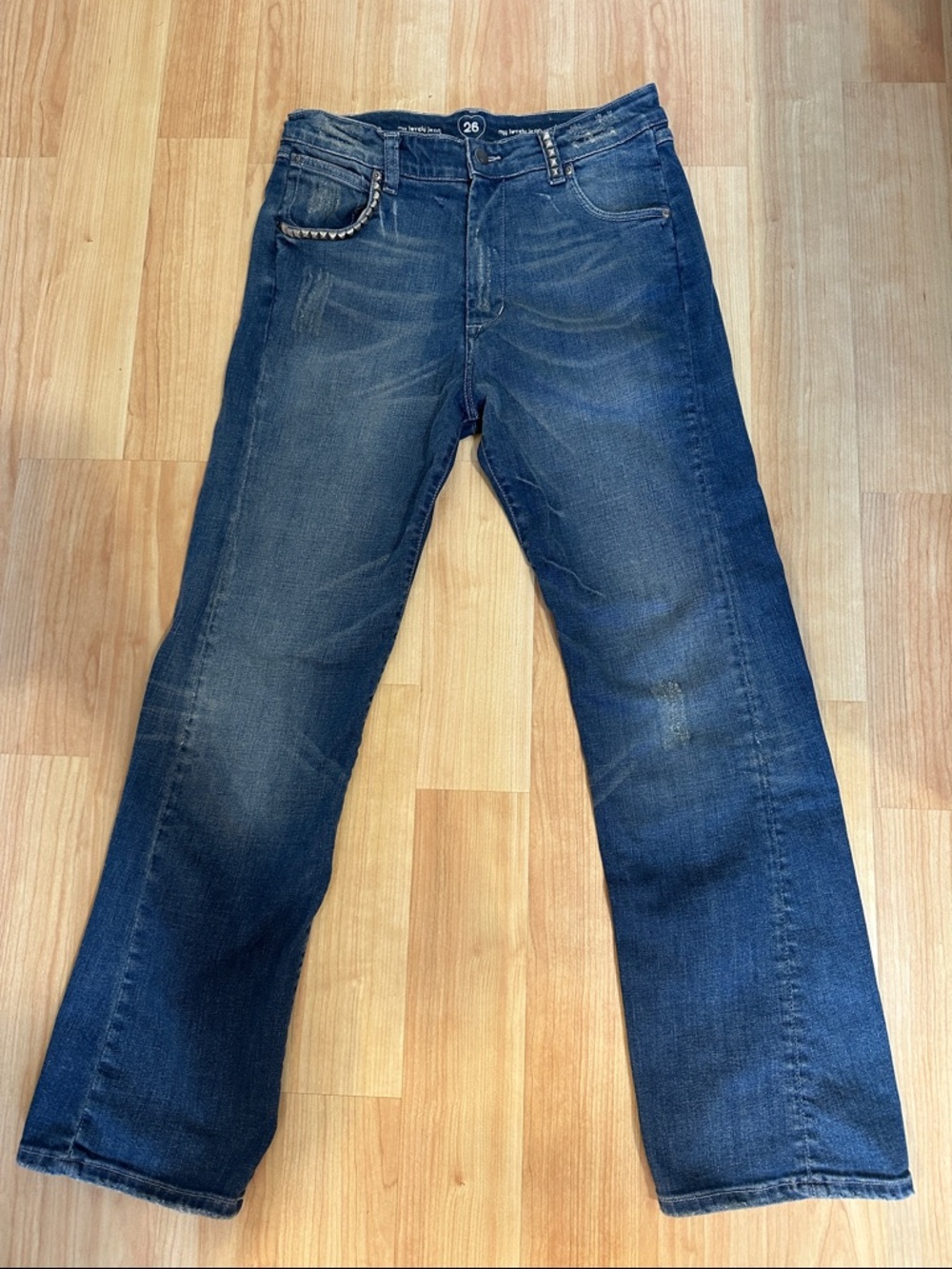 Vintage Y2K Baggy Studded Distressed Jeans - Size 26/4